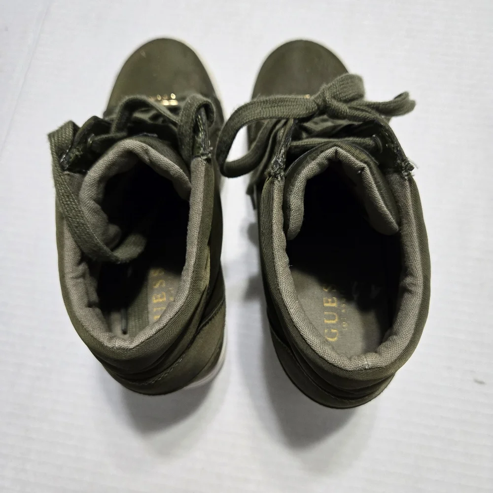 Guess High Top Wedge Sneaker, Lace Up Olive Green, 9